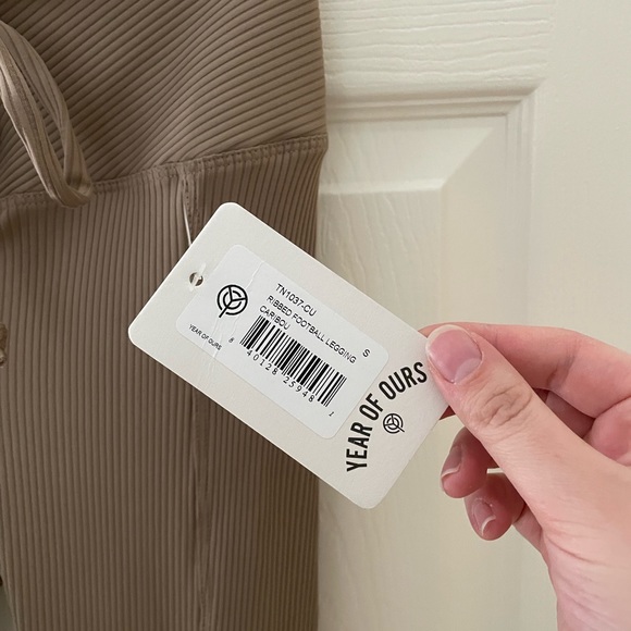 Year of Ours Ribbed Football Legging Tie Lace Up Waist Caribou Brown Small NEW - Picture 5 of 5